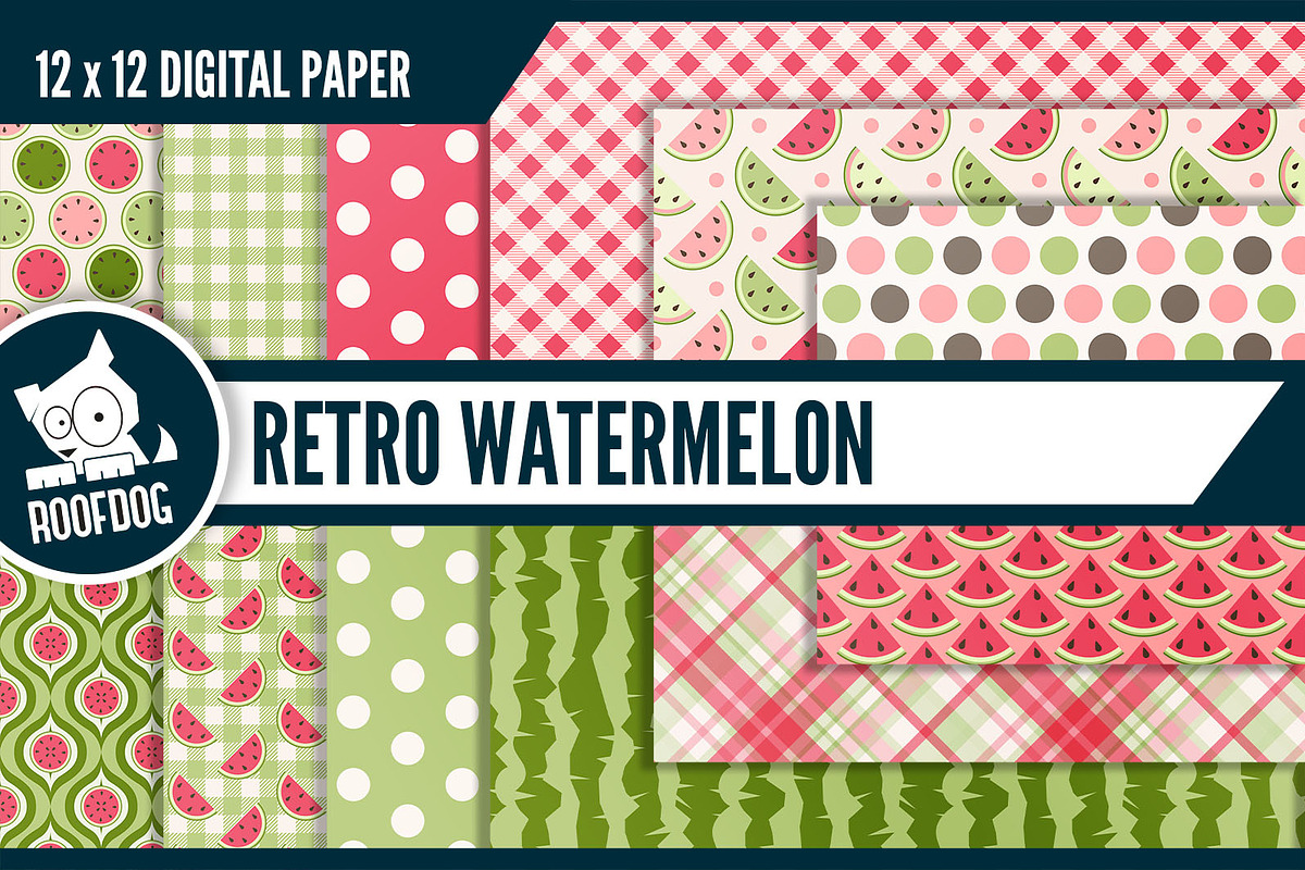 Retro watermelon digital paper in Patterns - product preview 8