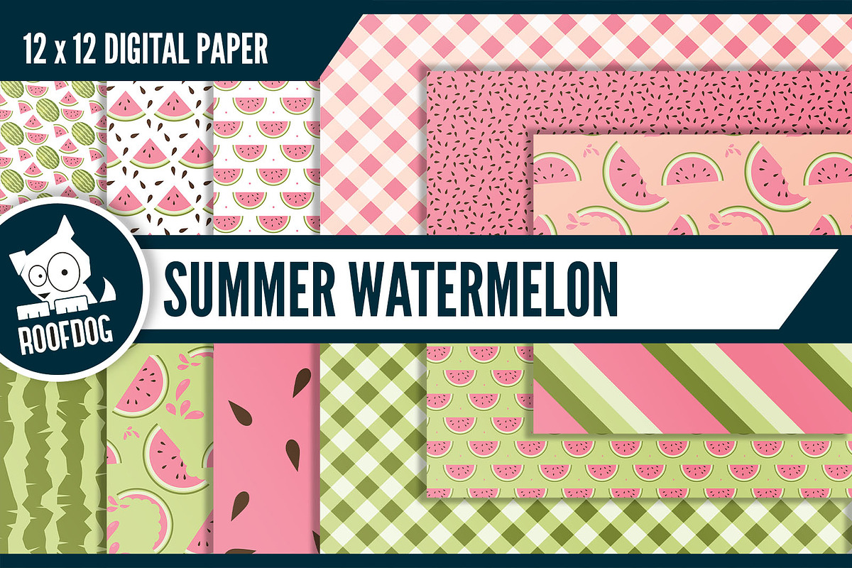 Summer watermelon digital paper in Patterns - product preview 8