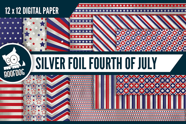 Fourth of July digital paper silver 