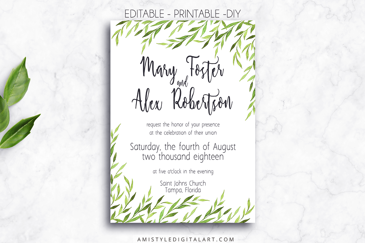 Wedding Invitation - Greenery in Wedding Templates - product preview 8
