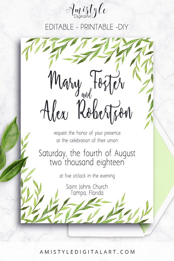 Wedding Invitation - Greenery in Wedding Templates - product preview 4