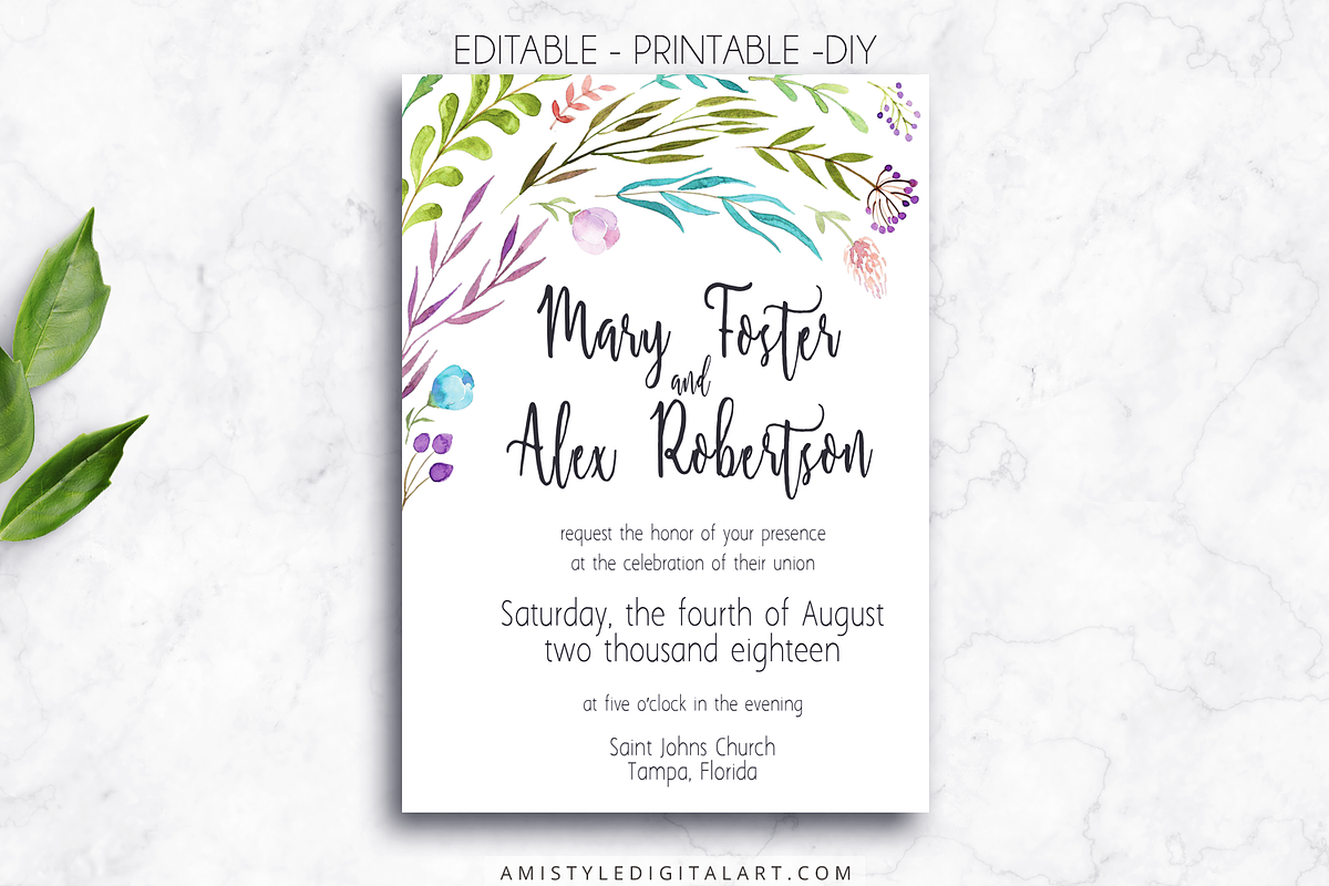 Wedding Invitation Template - Leaves in Wedding Templates - product preview 8