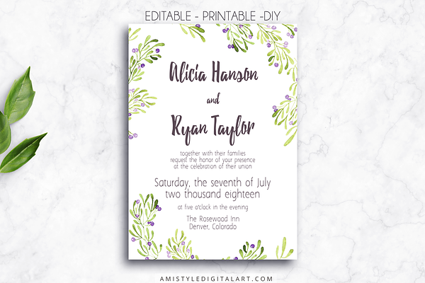Wedding Invitation Template - Olive