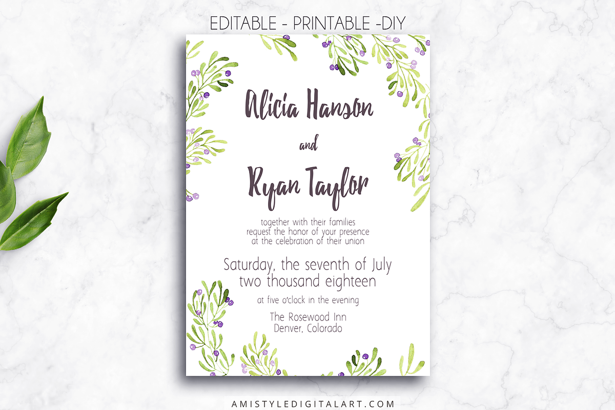 Wedding Invitation Template - Olive in Wedding Templates - product preview 8