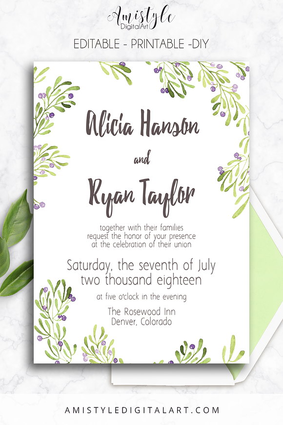 Wedding Invitation Template - Olive in Wedding Templates - product preview 4