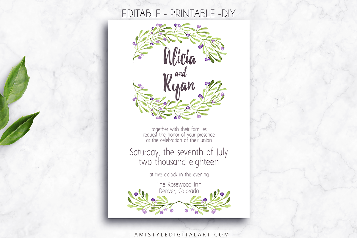 Wedding Invitation Template - Olives in Wedding Templates - product preview 8