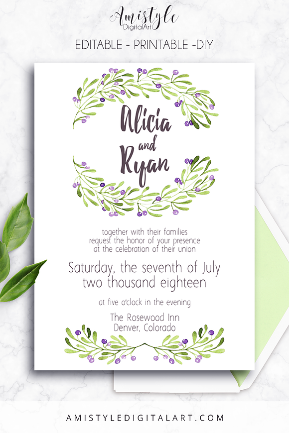 Wedding Invitation Template - Olives in Wedding Templates - product preview 4