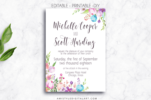 Wedding Invitation Template - Floral