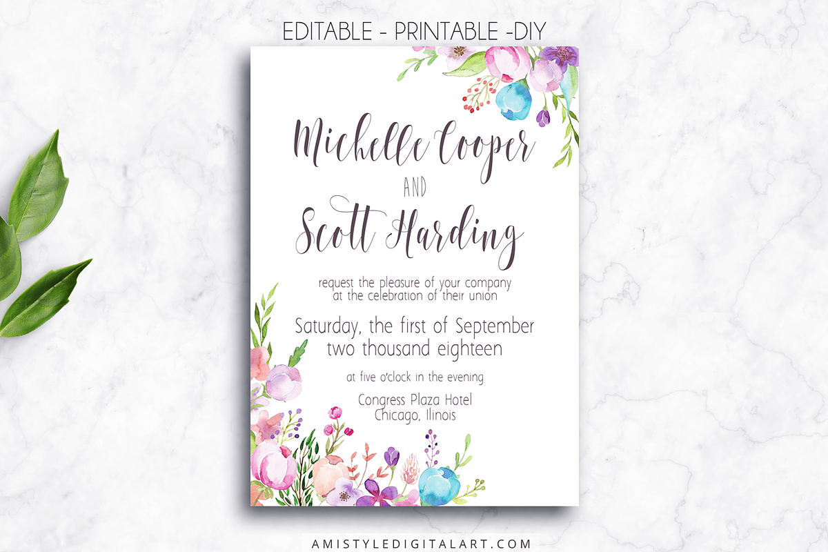 Wedding Invitation Template - Floral in Wedding Templates - product preview 8