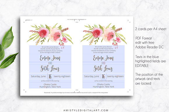 Wedding Invitation Template - Roses in Wedding Templates - product preview 1