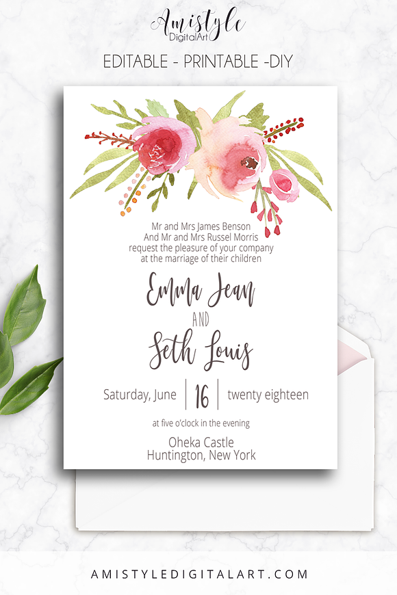 Wedding Invitation Template - Roses in Wedding Templates - product preview 4