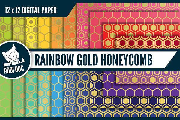 Rainbow gold foil honeycomb pattern