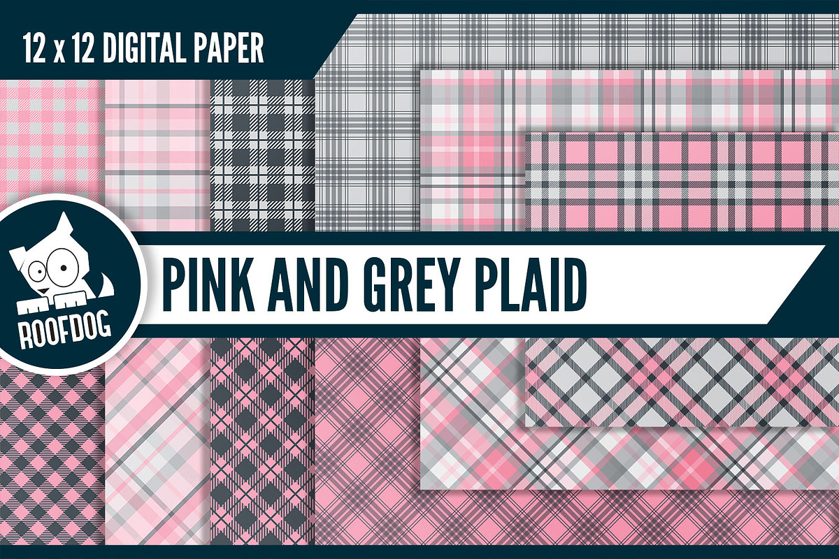 Pink and gray plaid digital paper in Patterns - product preview 8