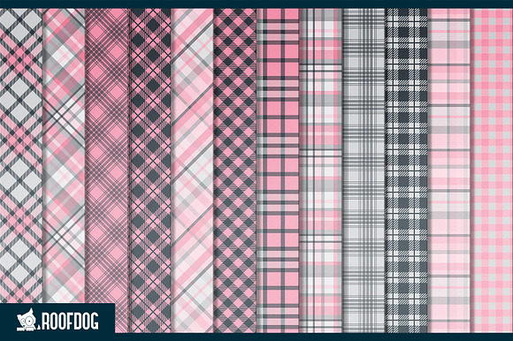 Pink and gray plaid digital paper in Patterns - product preview 1
