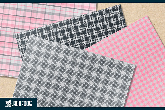 Pink and gray plaid digital paper in Patterns - product preview 2