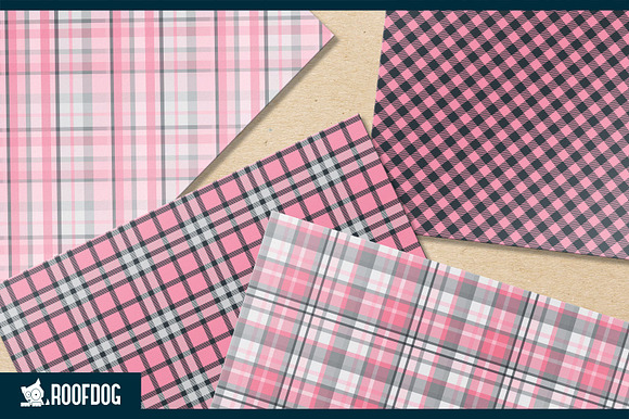 Pink and gray plaid digital paper in Patterns - product preview 3