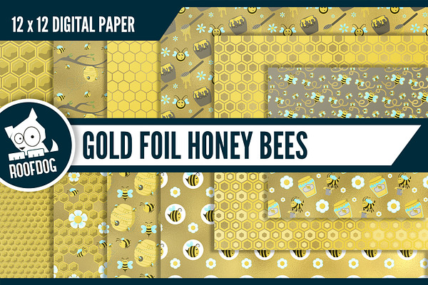 Gold foil honey bee digital paper