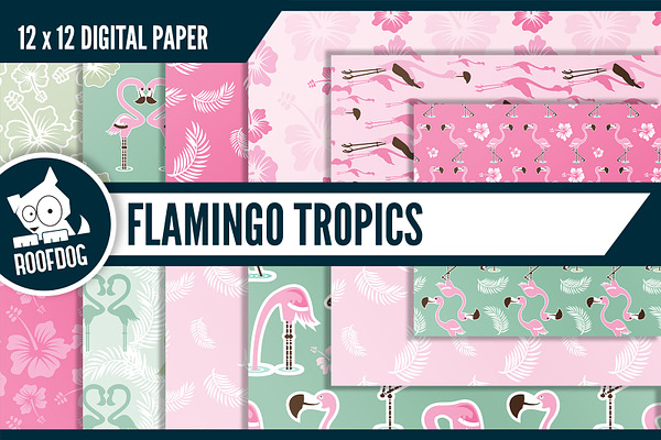 Tropical flamingo digital paper