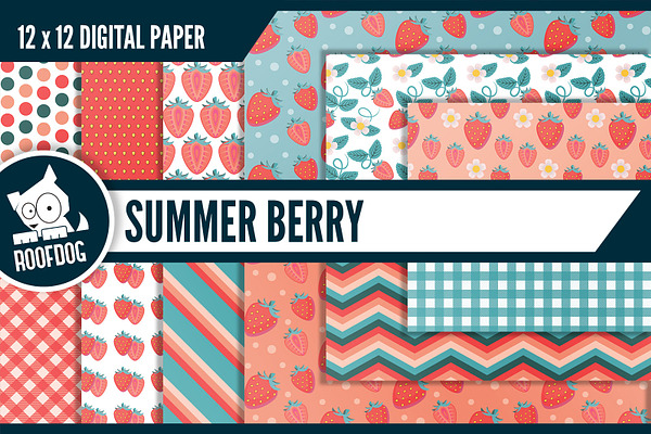 Summer strawberry digital paper