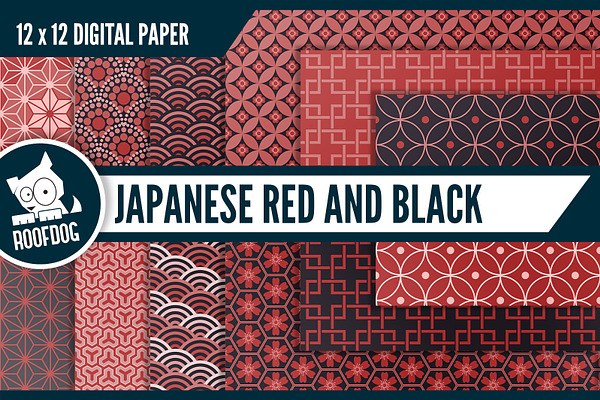Red and black Japanese patterns
