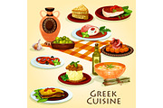 Greek cuisine traditional dinner cartoon icon