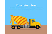 Cement Mixer Truck Banner Flat Design Vector