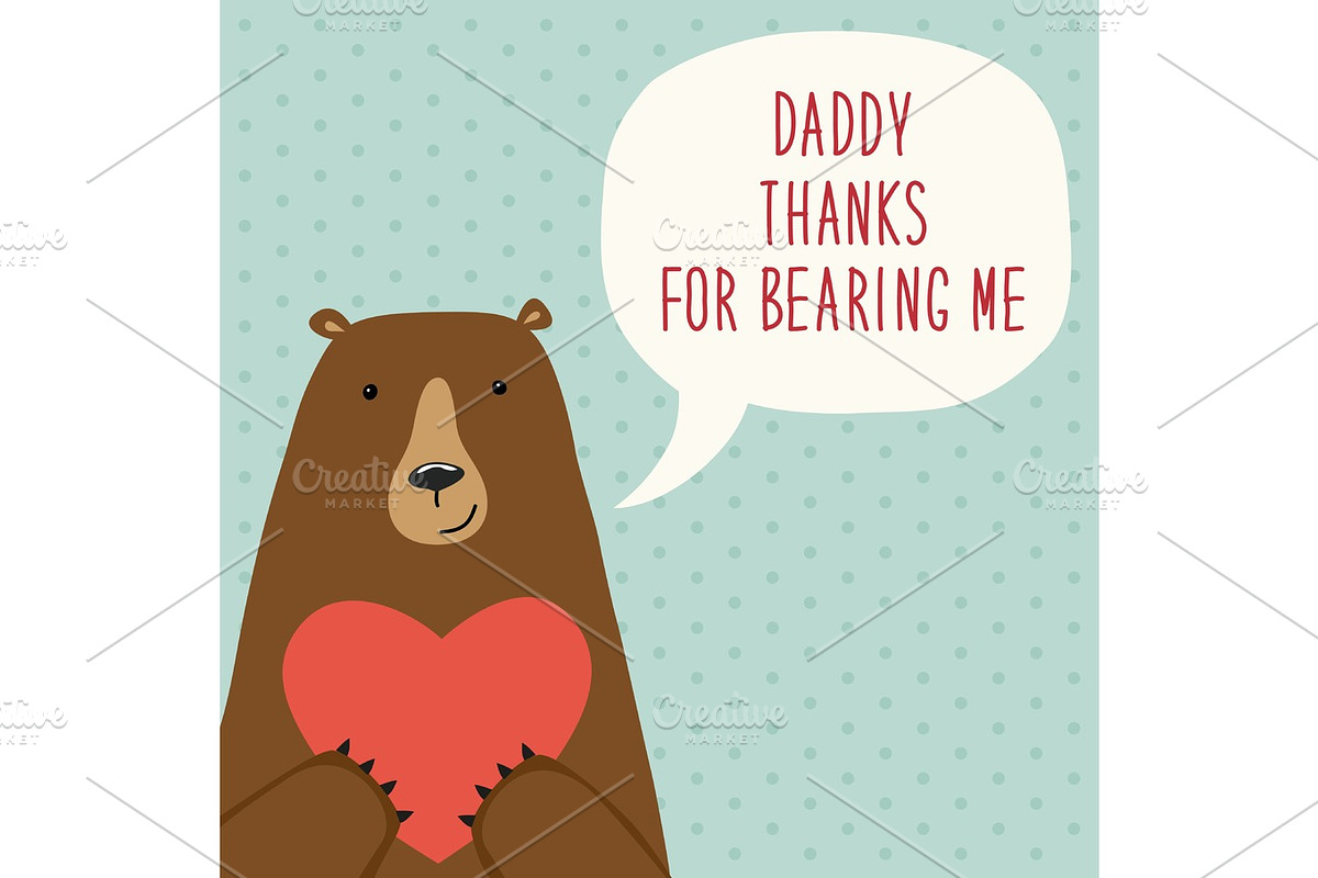 Cute hand drawn Father's Day card as funny cartoon character of bear in Illustrations - product preview 8