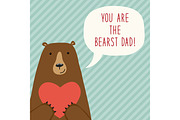 Cute hand drawn Father's Day card as funny cartoon character of bear