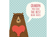 Cute hand drawn Father's Day card as funny cartoon character of bear