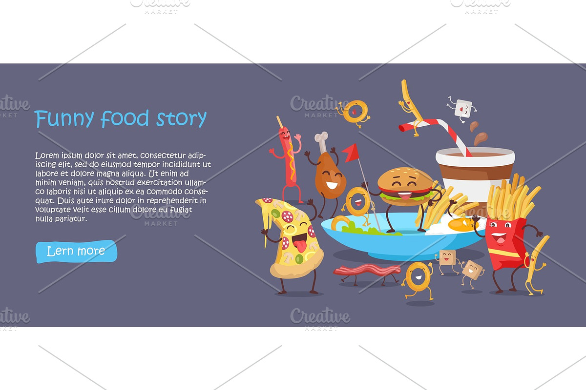 Funny Food Story Conceptual Banner Web Site Design in Illustrations - product preview 8
