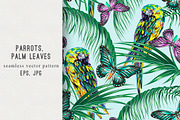 Tropical leaves,parrots pattern
