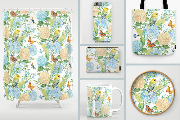 hydrangea watercolor patterns in Patterns - product preview 1