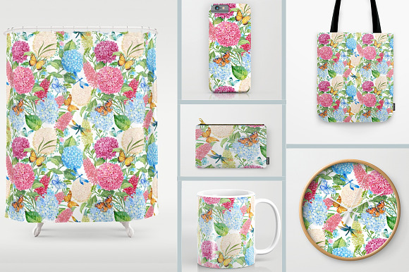hydrangea watercolor patterns in Patterns - product preview 2