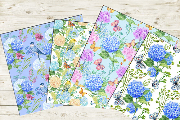 hydrangea watercolor patterns in Patterns - product preview 3