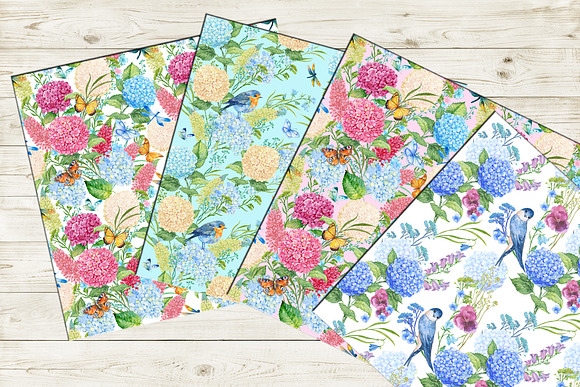 hydrangea watercolor patterns in Patterns - product preview 4