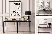 Mock up poster with a console table