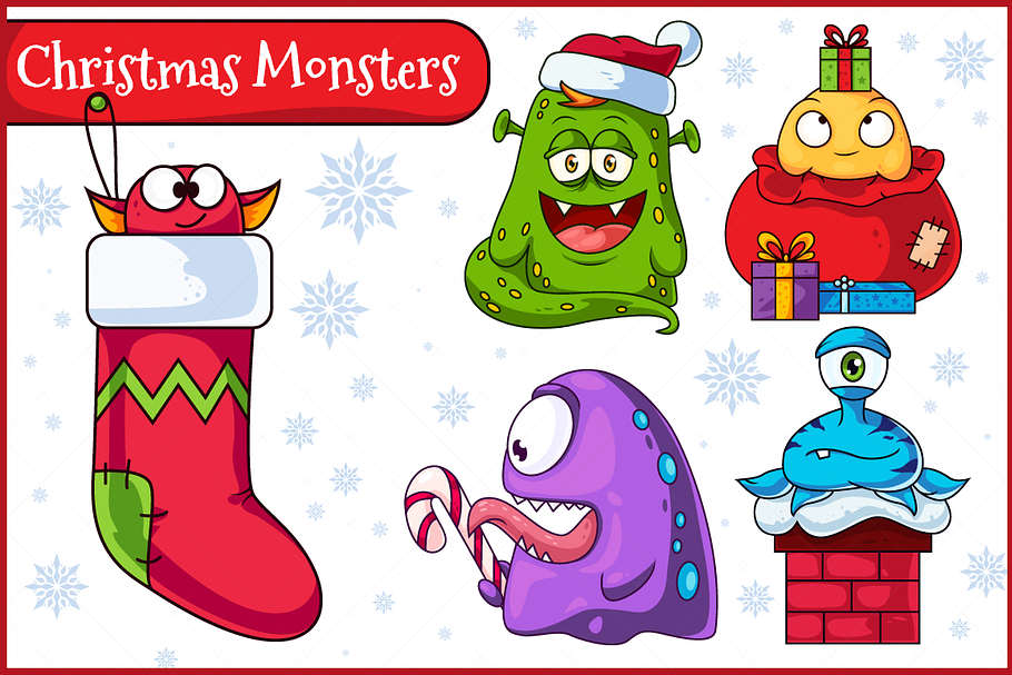 Christmas Vector Monsters Set 1