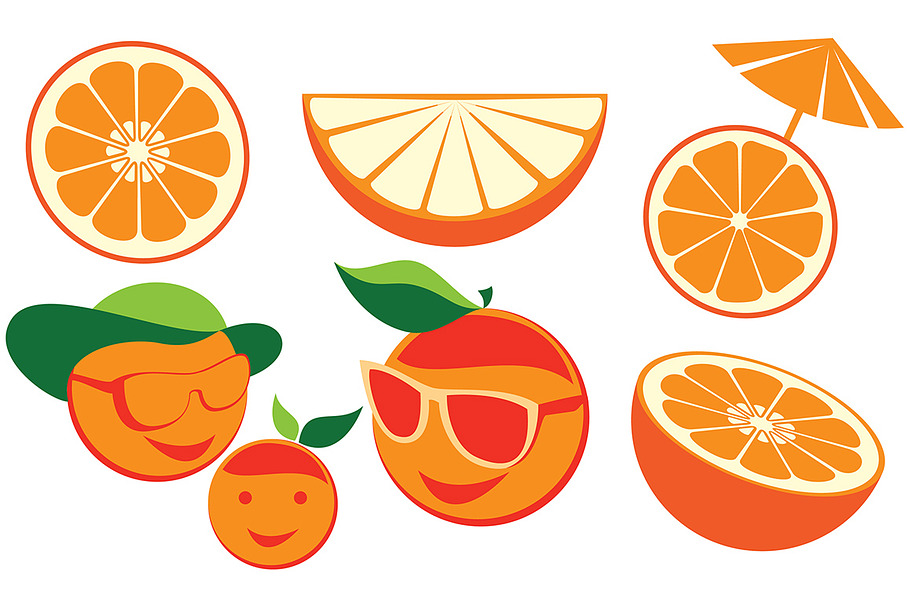 Set of cartoon Oranges