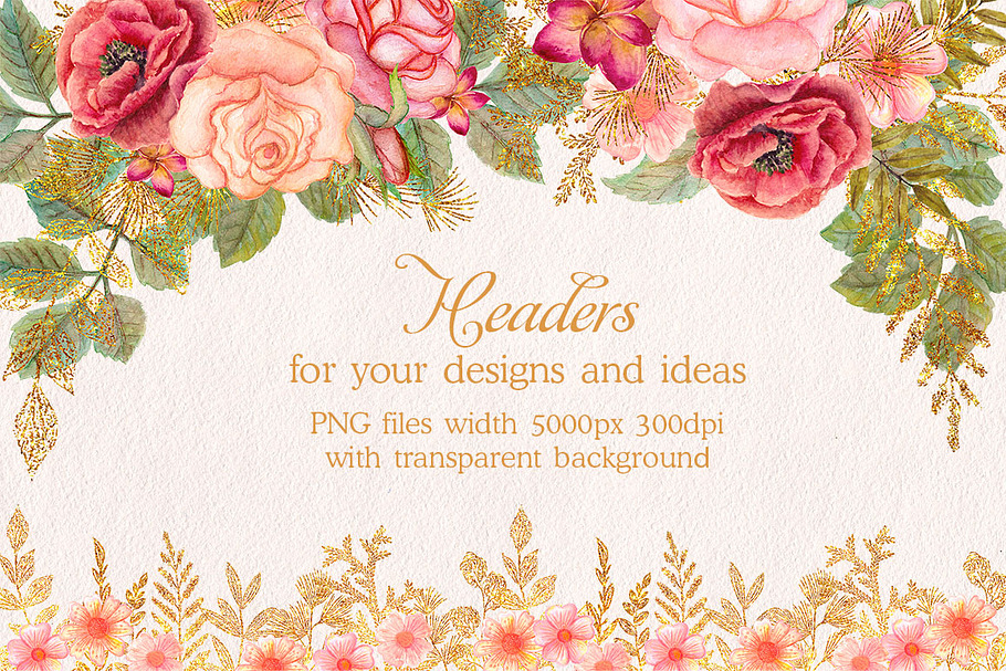 Watercolor glitter floral headers