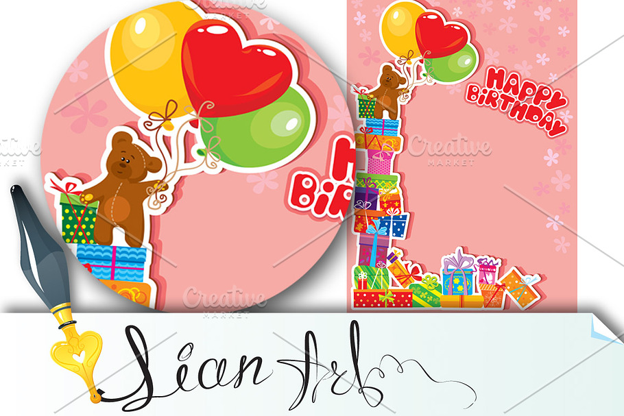 baby birthday card with teddy bear in Card Templates - product preview 8