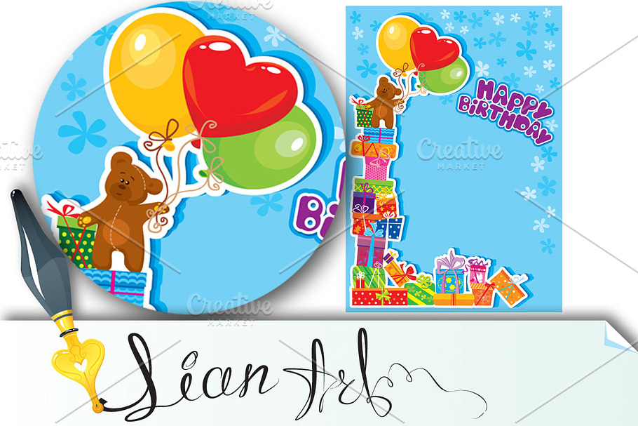 baby birthday card with teddy bear in Card Templates - product preview 8