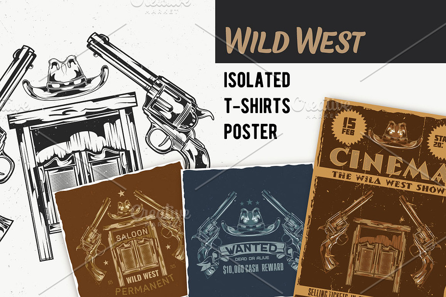 Wild West T-shirts And Poster Labels in Illustrations - product preview 8