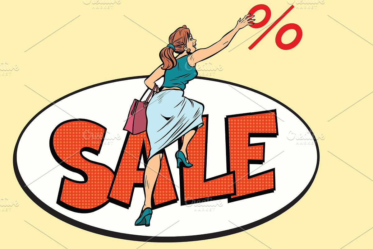 Woman customer, sales and discounts in Illustrations - product preview 8