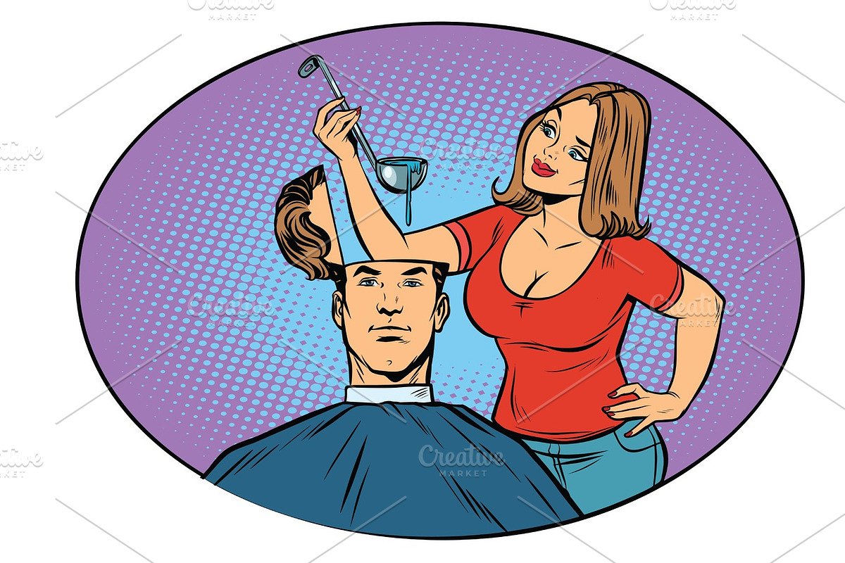 Wife husband prepares soup in his head in Illustrations - product preview 8