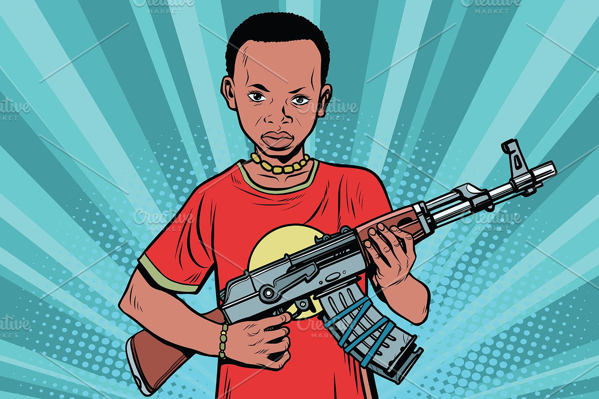 African boy with AKM automatic weapons in Illustrations - product preview 8