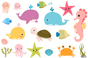 Cute sea animals clipart set