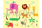 Cute Safari Animals Vector Set