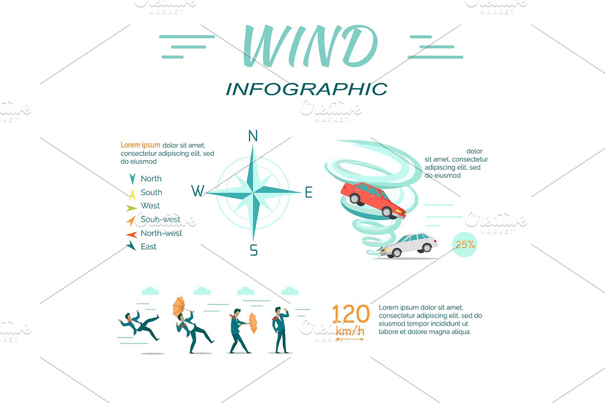 Wind Infographic Flat Design Vector Illustration in Textures - product preview 8
