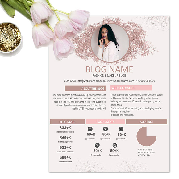 MEDIA KIT TEMPLATE - ROSE GOLD GLITT in Resume Templates - product preview 1