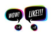 Colorful bubbles with text Wow and Like